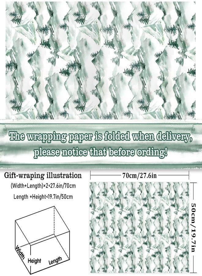 Whaline 12 Sheet Green Forest Wrapping Paper Watercolor Mountain landscape Gift Wrap Paper Woodland Decorative Folded Flat Art Paper for Wedding Birthday DIY Crafts Gift Packing, 19.7 x 27.6 Inch - Image 2
